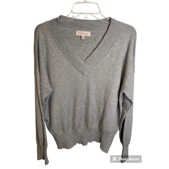 Philosophy Gray Long Sleeve V-Neck Sweater Womens Size Large - Picture 1 of 3